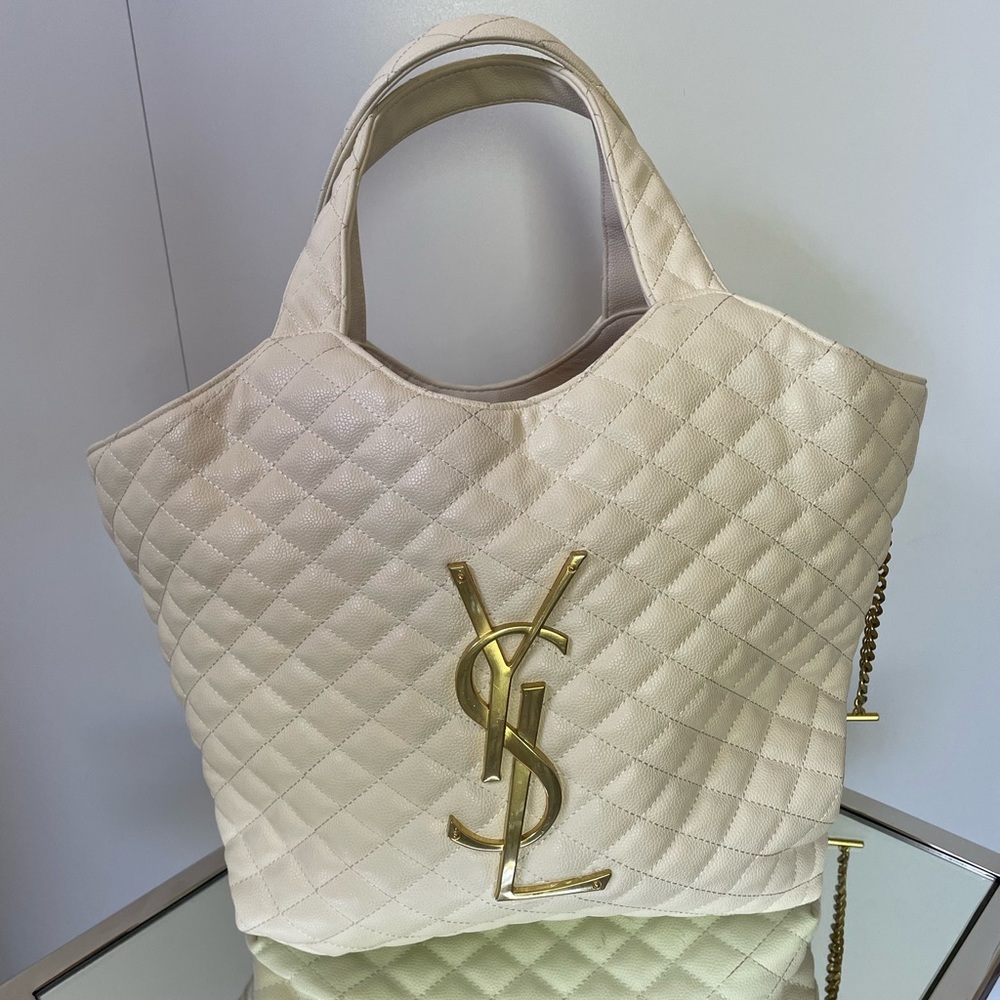 Cream tote bag with gold hardware